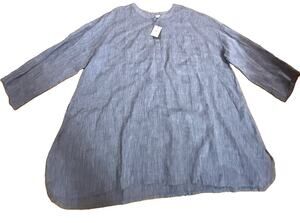 NWT J. JILL Women’s 100% Linen Gray Tunic Blouse Button Front Pocket Size 3X